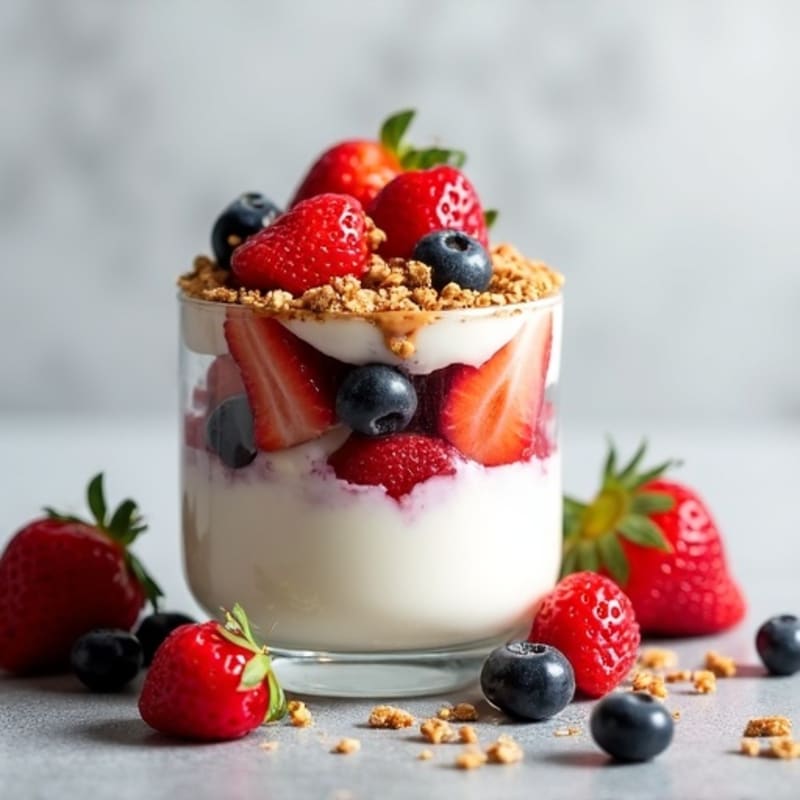 Greek Yogurt Protein Parfait with Mixed Berries and Almond Butter