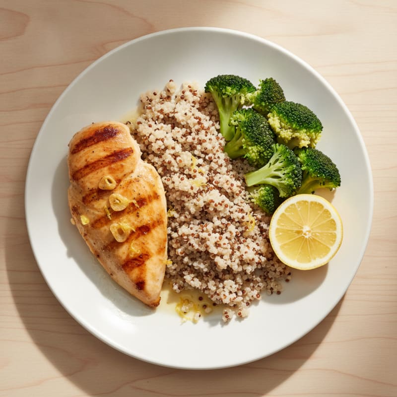 Grilled Chicken Breast with Quinoa and Steamed Broccoli