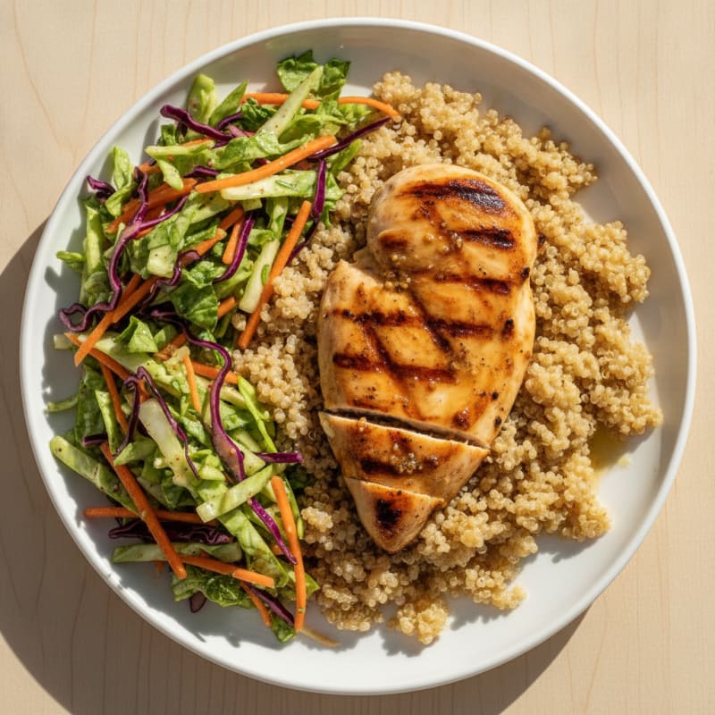 Grilled Chicken Breast with Crunchy Cabbage Slaw and Quinoa