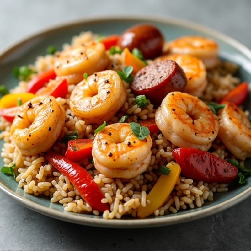 Hearty Chicken, Shrimp, and Sausage with Spiced Rice and Vegetables