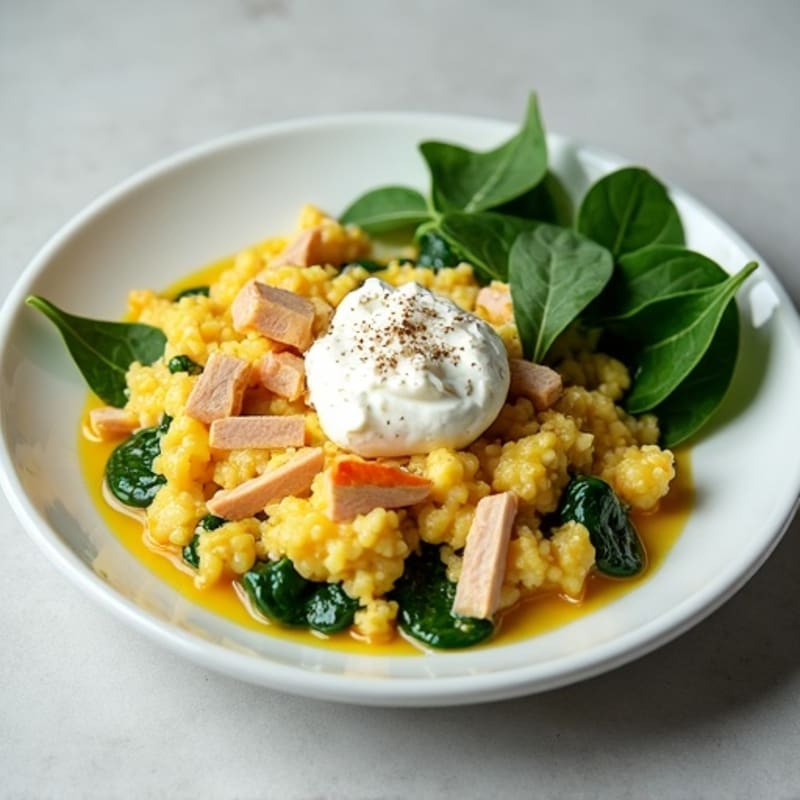 Egg White and Turkey Spinach Scramble with Cottage Cheese