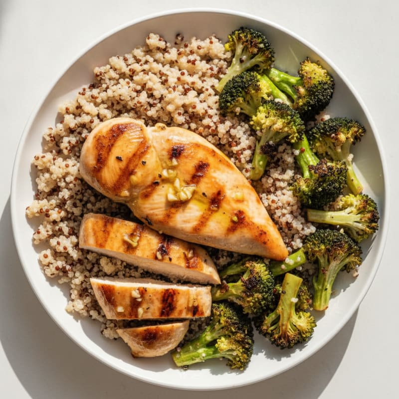 Grilled Chicken Breast with Quinoa and Roasted Broccoli