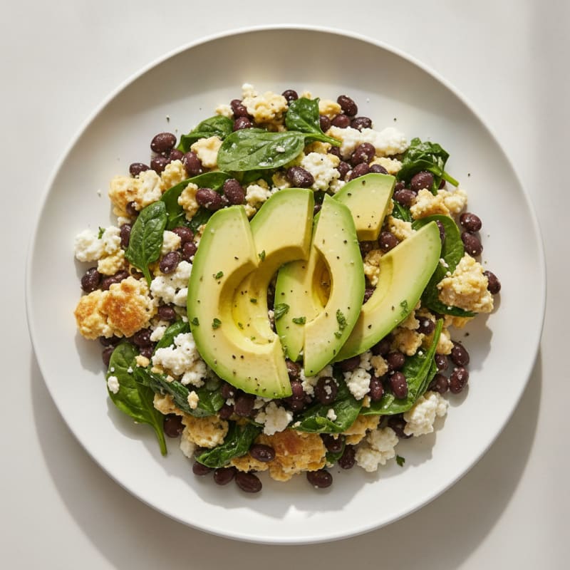 Cottage Cheese Scramble with Black Beans and Avocado