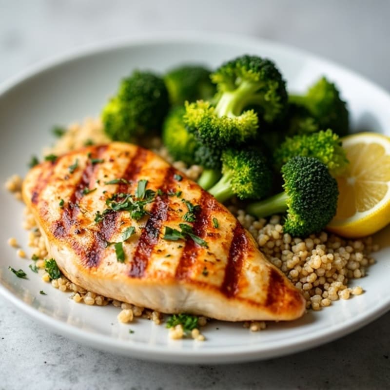 Grilled Chicken Breast with Quinoa and Roasted Broccoli