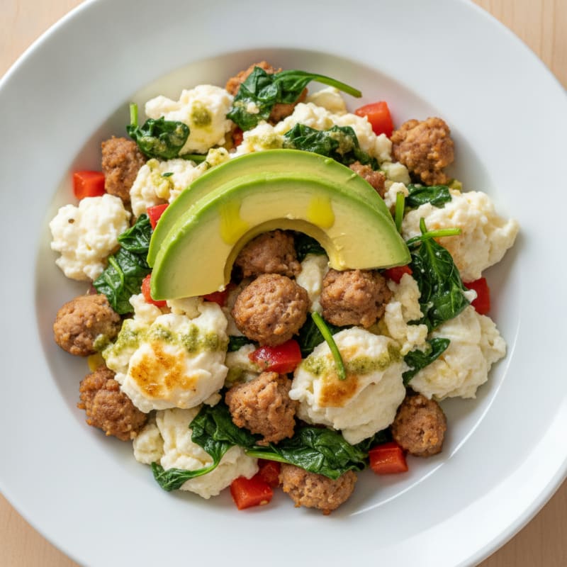Egg White and Turkey Sausage Scramble with Spinach