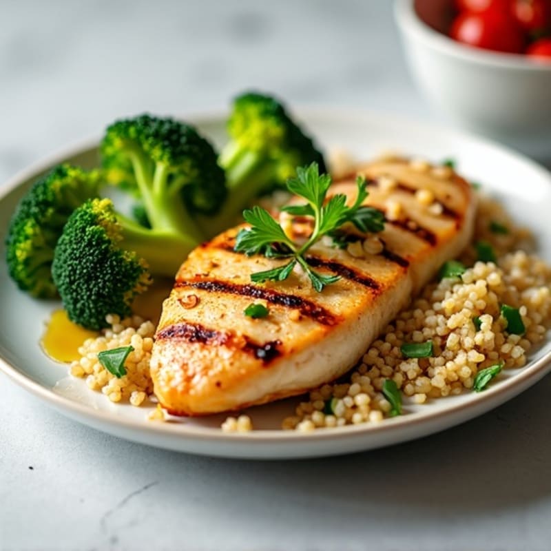Grilled Chicken Breast with Quinoa and Roasted Broccoli