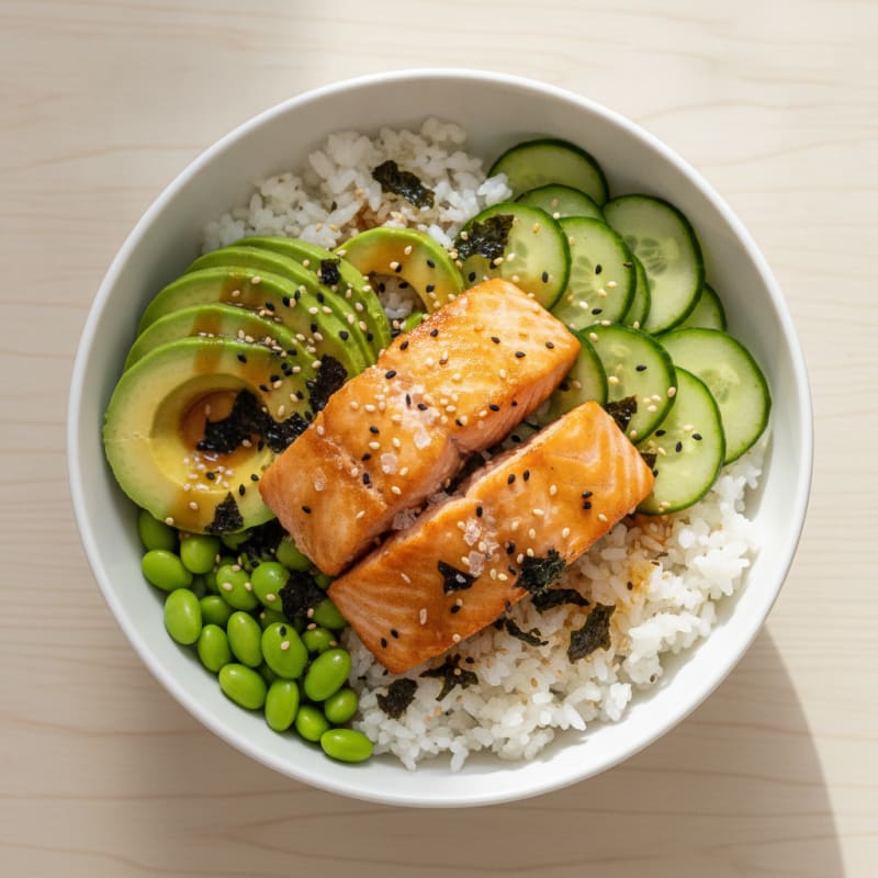 Salmon Sushi Rice Bowl with Avocado