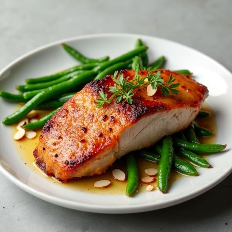 Crispy Roasted Duck with Garlic Herb Green Beans