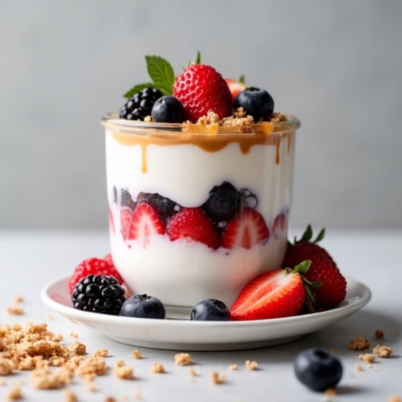 Greek Yogurt Protein Parfait with Mixed Berries and Almond Butter