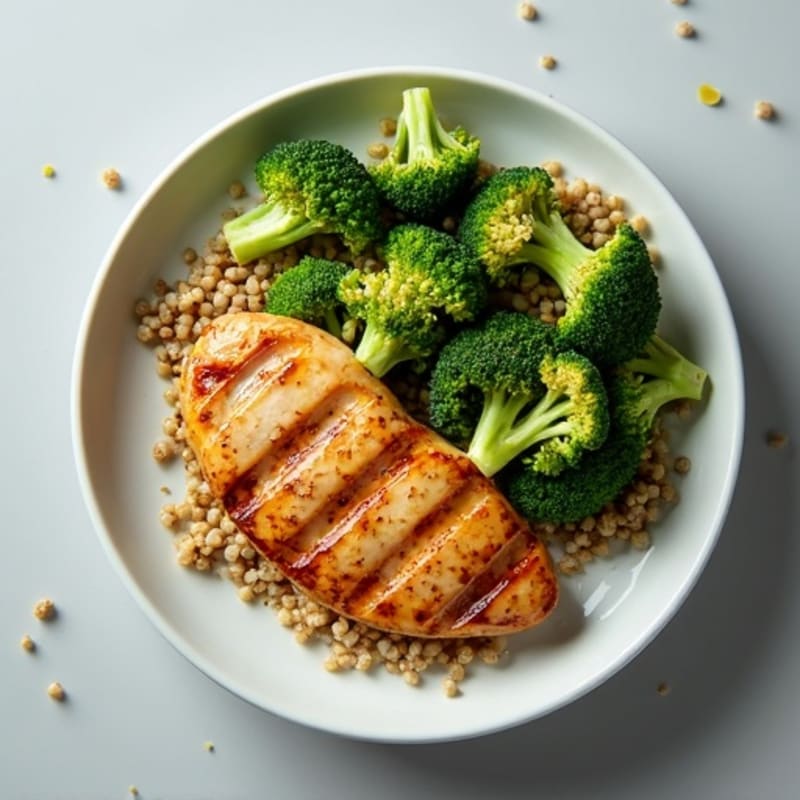 Grilled Chicken Breast with Roasted Broccoli and Quinoa
