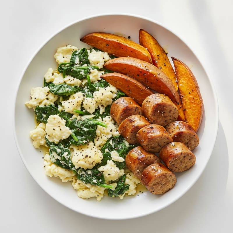 Egg White and Spinach Scramble with Grilled Turkey Sausage