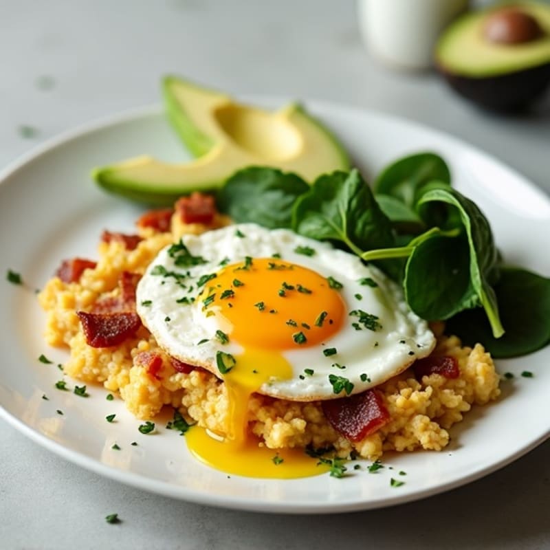 Cottage Cheese Scramble with Spinach and Turkey Bacon
