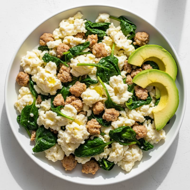 Egg White and Turkey Sausage Scramble with Spinach