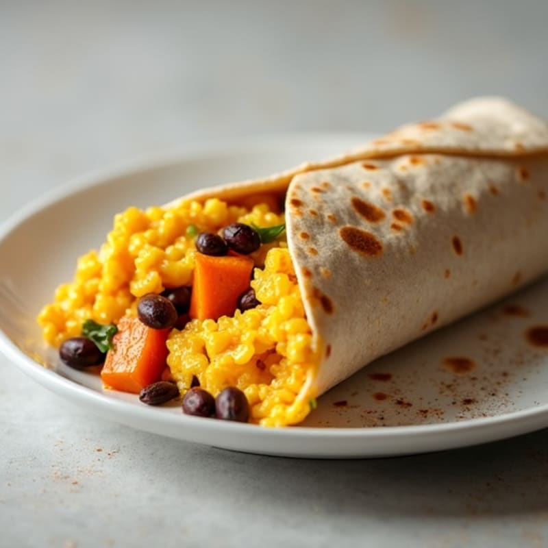 Hearty Scrambled Egg and Roasted Sweet Potato Burrito with Black Beans