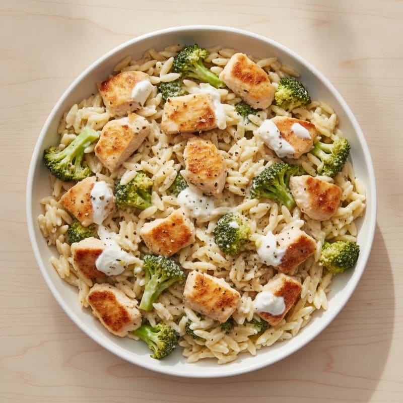 Creamy Chicken Broccoli Orzo Skillet