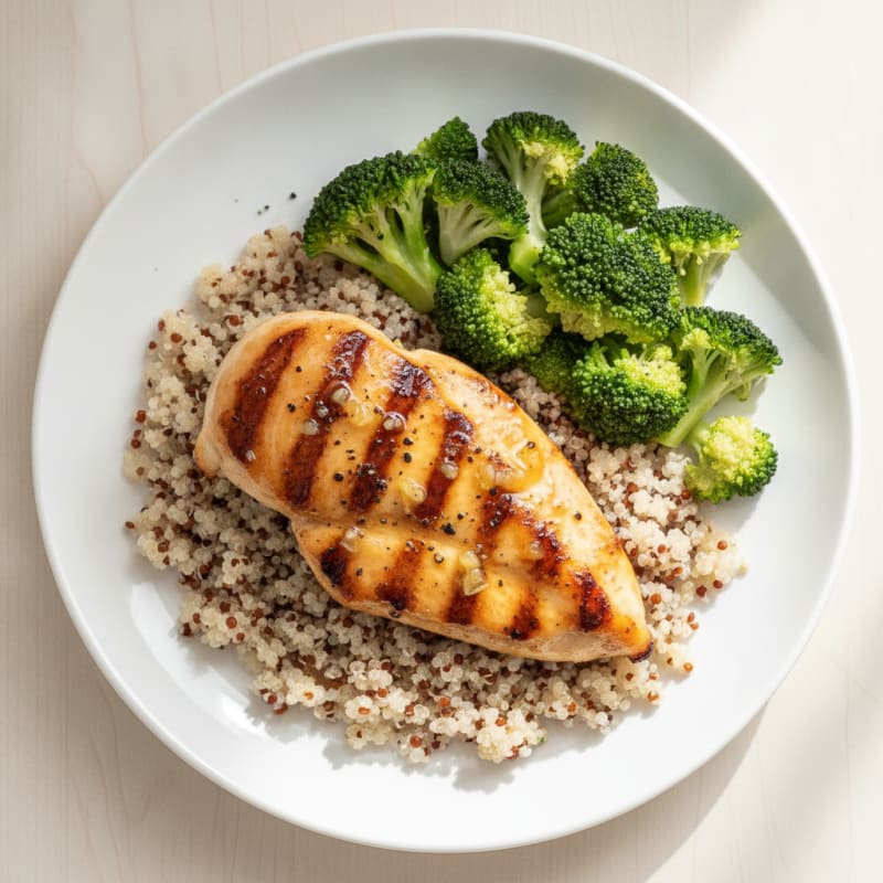 Grilled Chicken Breast with Quinoa and Steamed Broccoli