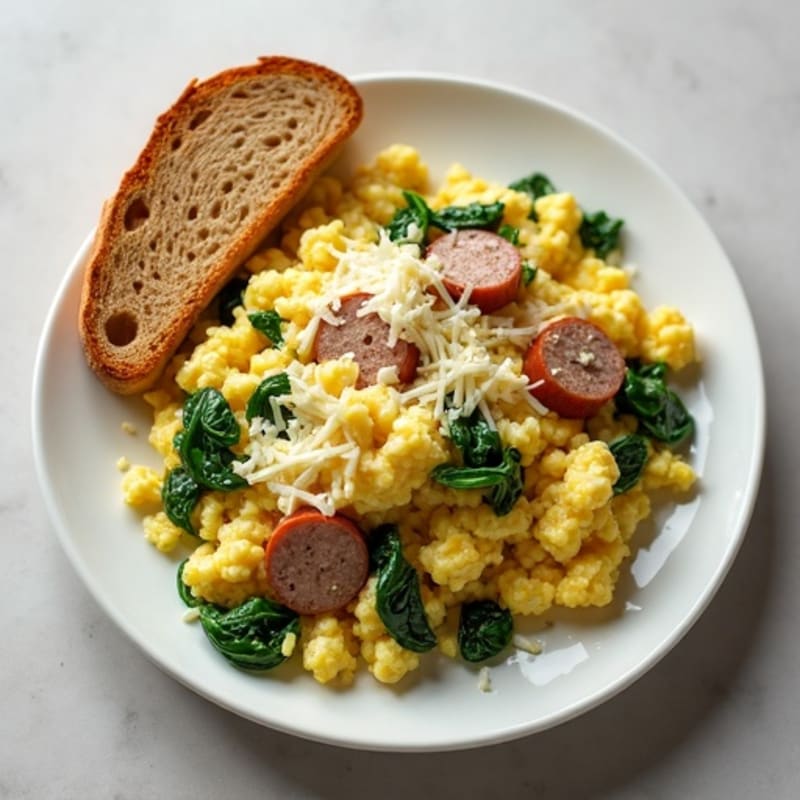 Egg White Scramble with Turkey Sausage and Spinach