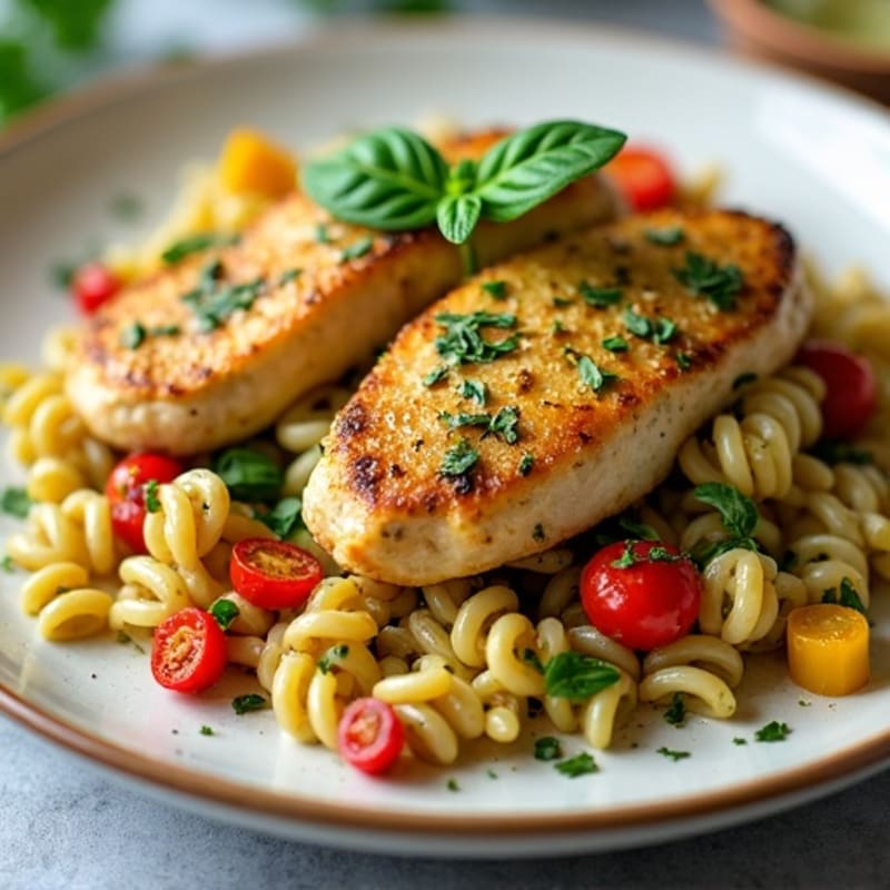 Pesto Chicken Pasta with Roasted Vegetables