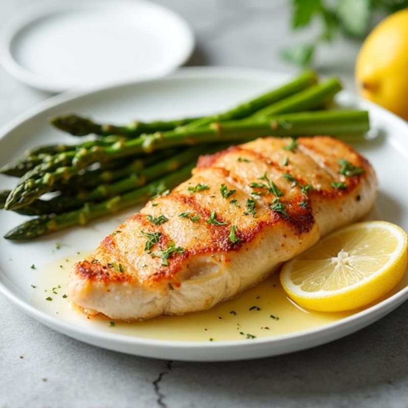 Lemon Garlic Pan-Seared Chicken with Roasted Asparagus