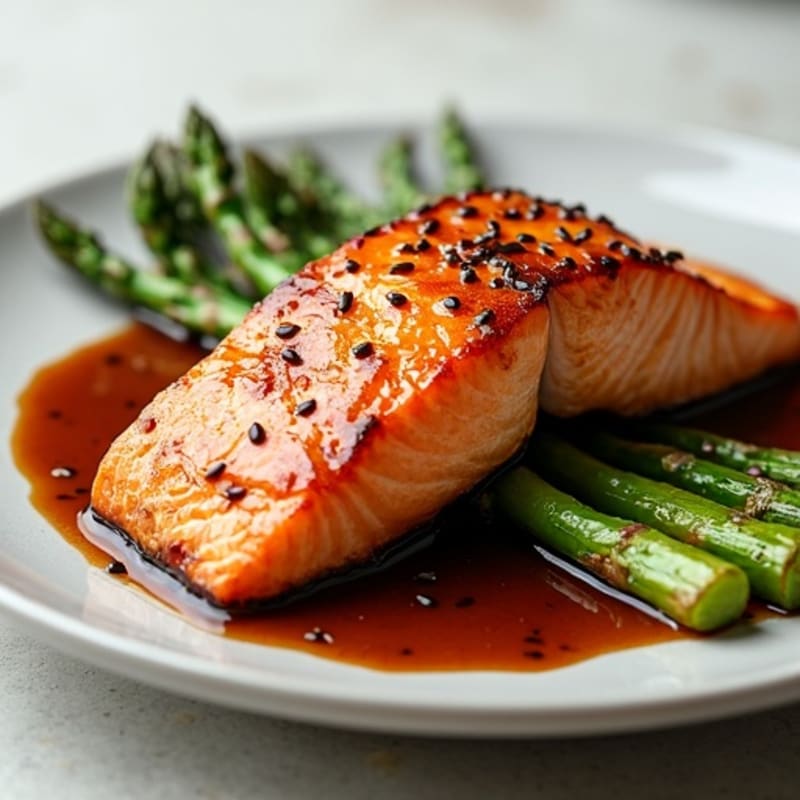 Crispy Teriyaki Glazed Salmon with Roasted Asparagus