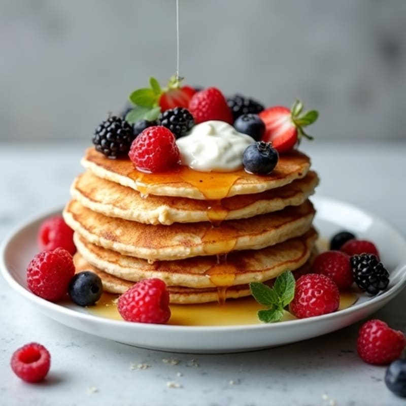 Egg and Oat Protein Pancakes with Greek Yogurt and Fresh Berries