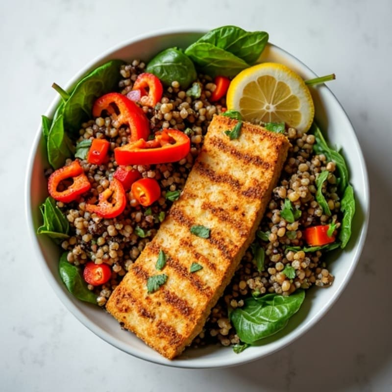 Crispy Lentil and Quinoa Power Salad with Tahini Dressing
