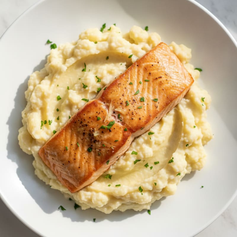 Seared Salmon with Creamy Garlic Mashed Cauliflower