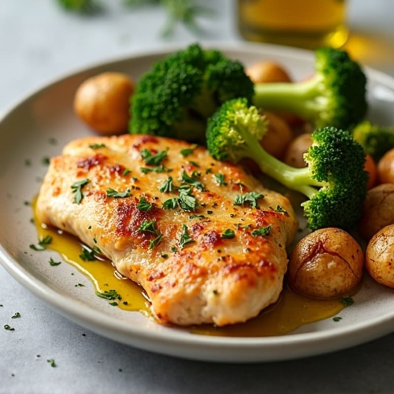Crispy Garlic Herb Roasted Potatoes with Sheet Pan Chicken and Broccoli
