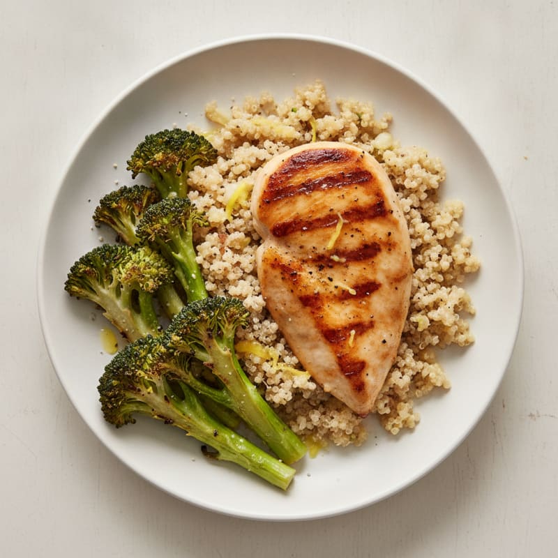 Seared Chicken Breast with Quinoa and Roasted Broccoli