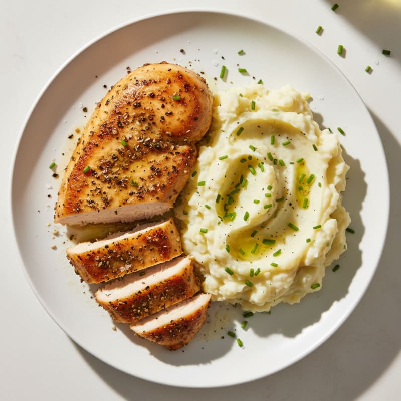 Garlic Mashed Potatoes with Herb-Crusted Chicken