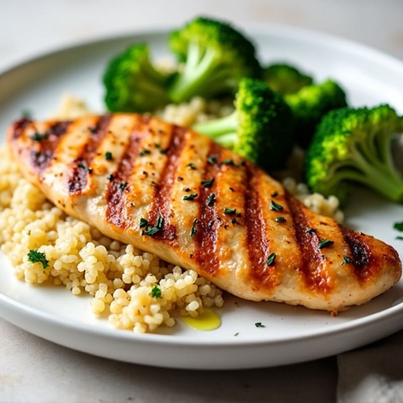Grilled Chicken Breast with Quinoa and Roasted Broccoli