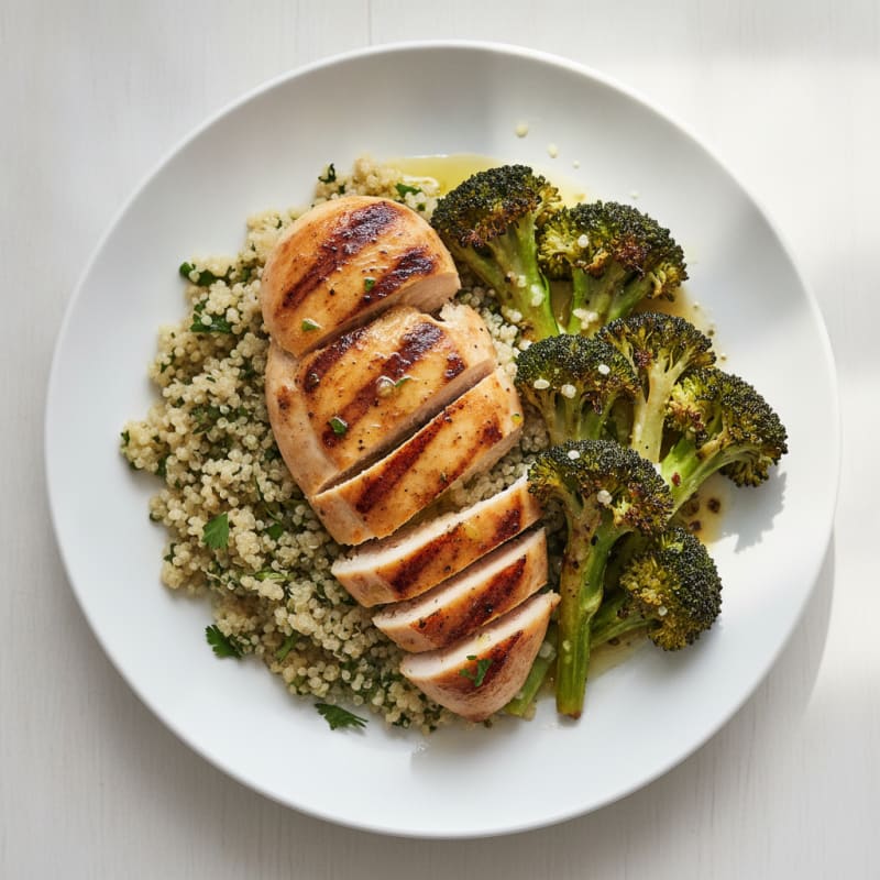 Grilled Chicken Breast with Quinoa and Roasted Broccoli