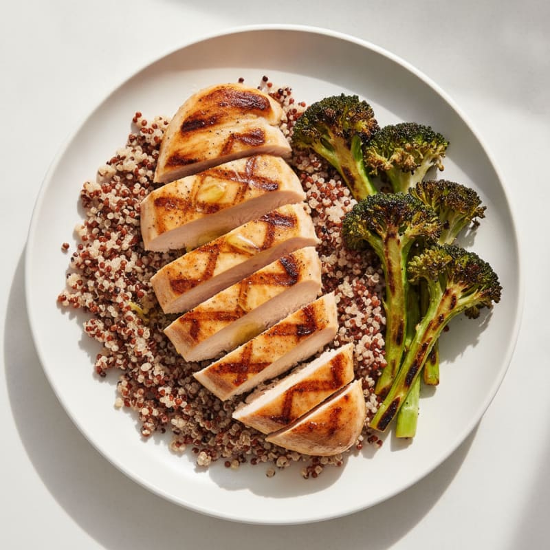 Grilled Chicken Breast with Quinoa and Roasted Broccoli