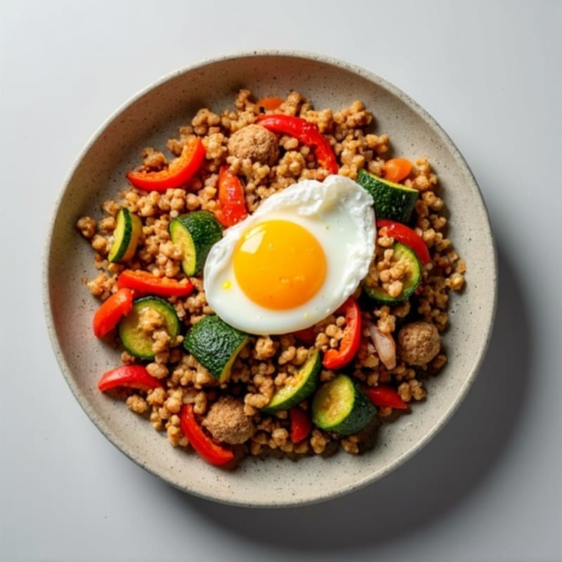 Lean Ground Turkey and Crispy Vegetable Skillet