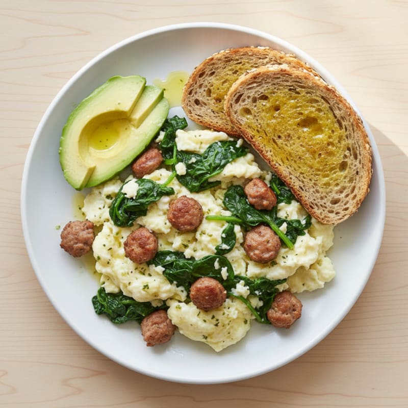 Egg White Scramble with Spinach and Turkey Sausage
