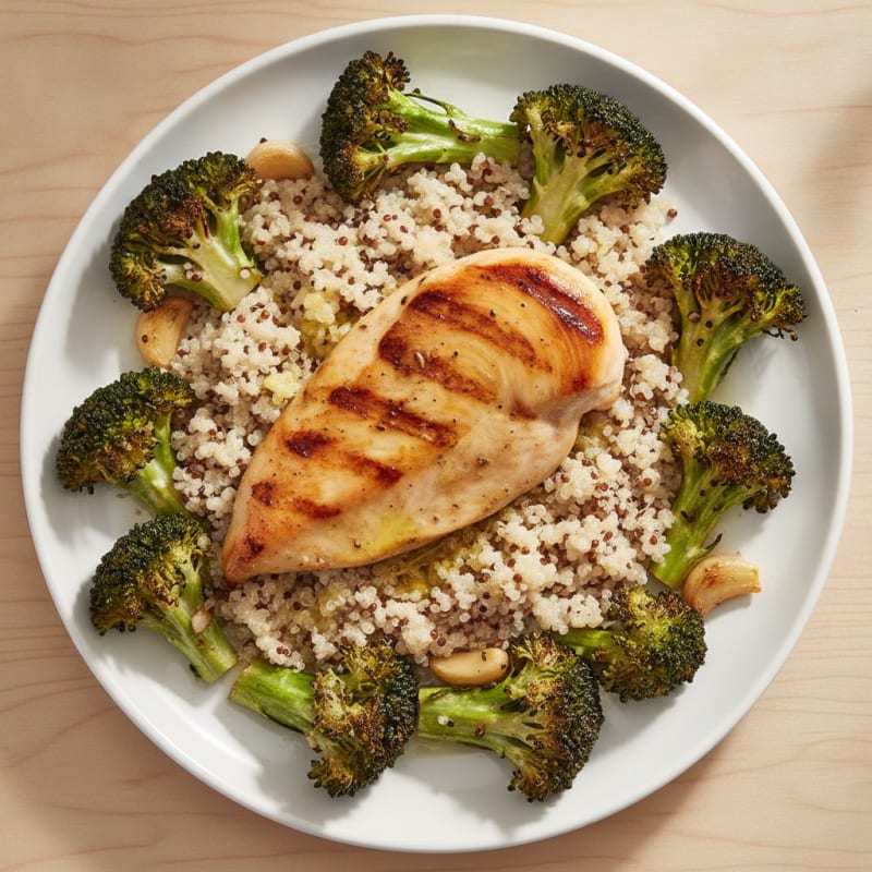 Grilled Chicken Breast with Quinoa and Roasted Broccoli