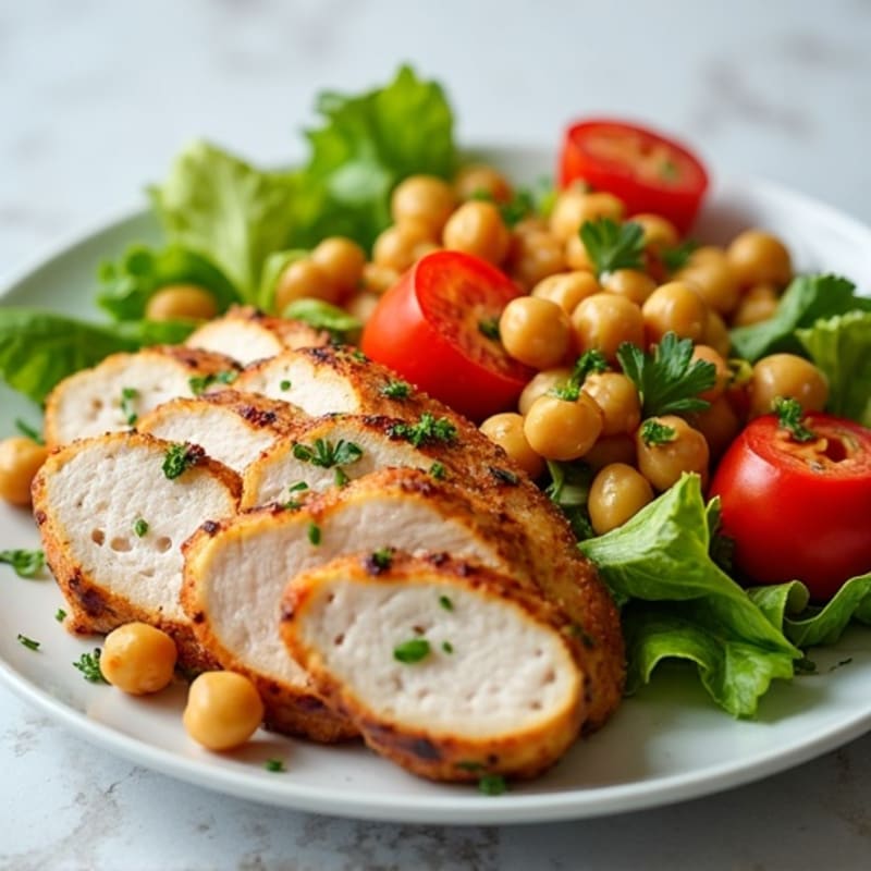 Grilled Turkey Breast and Chickpea Salad with Crunchy Vegetables
