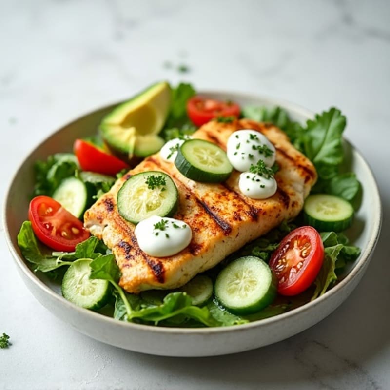 Grilled Chicken Fresh Green Salad with Creamy Herb Dressing