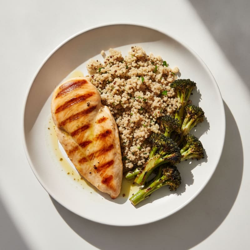 Grilled Chicken Breast with Roasted Broccoli and Quinoa