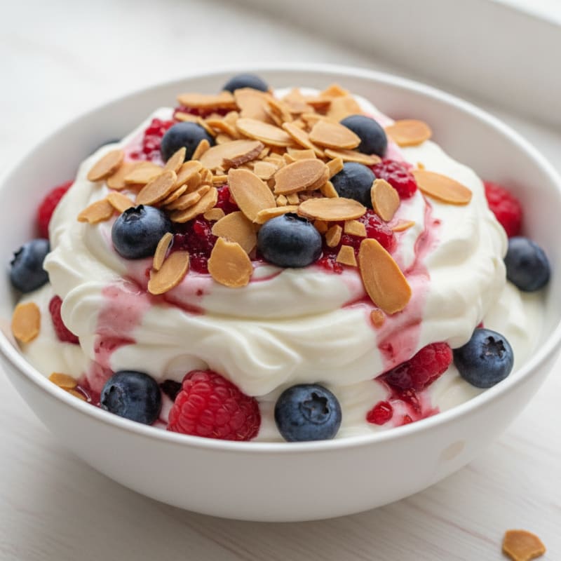 Greek Yogurt Protein Parfait with Mixed Berries and Almonds