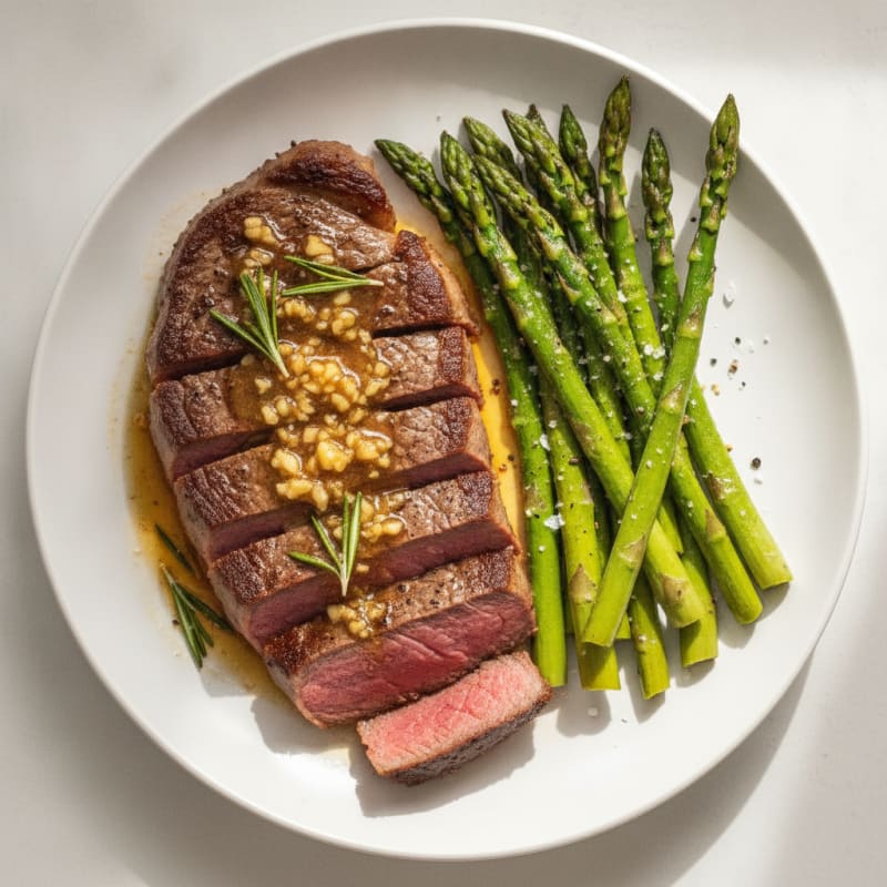 Garlic Herb Pan-Seared Steak with Roasted Asparagus