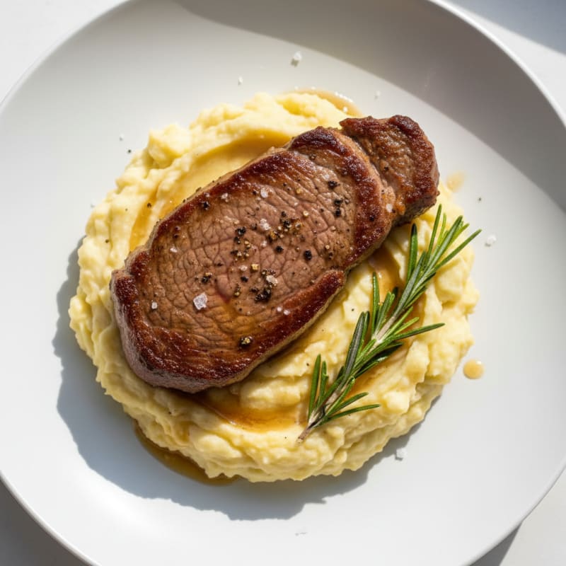 Pan-Seared Steak with Garlic Mashed Potatoes
