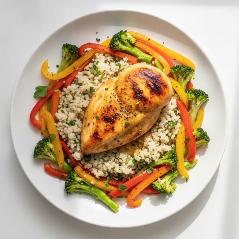 Lemon Herb Roasted Chicken with Quinoa and Seasonal Veggies