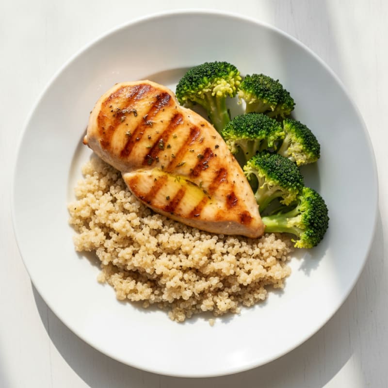 Grilled Chicken Breast with Quinoa and Steamed Broccoli