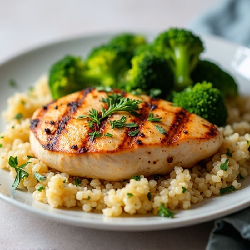 Grilled Chicken Breast with Quinoa and Roasted Broccoli