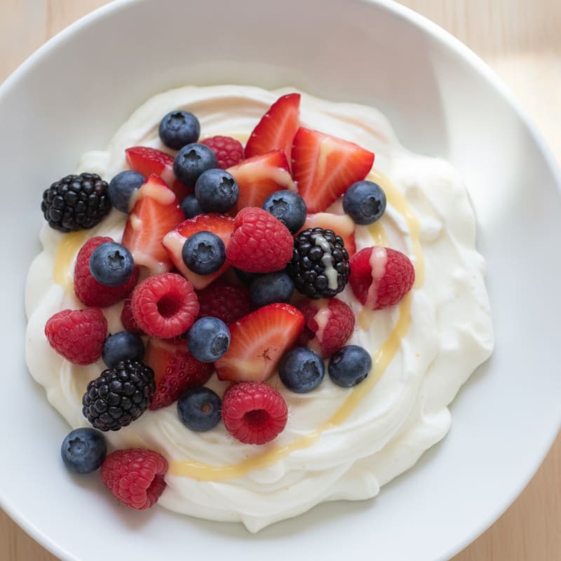 Silky Vanilla Protein Yogurt with Mixed Berries