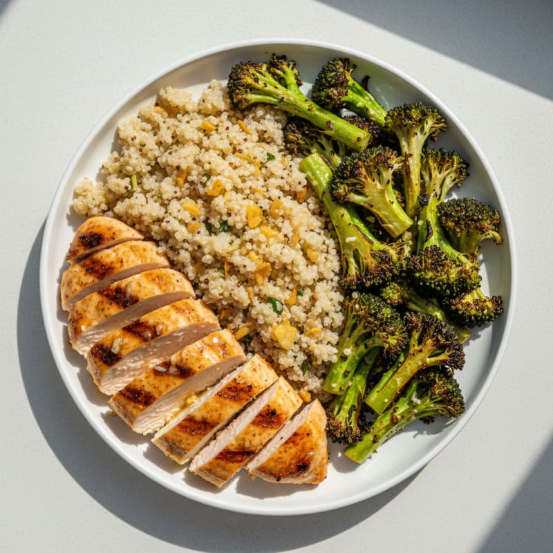Grilled Chicken Breast with Roasted Broccoli and Quinoa