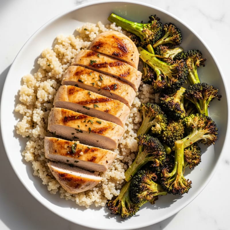 Grilled Chicken Breast with Quinoa and Roasted Broccoli