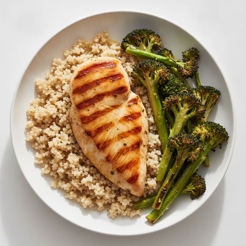 Grilled Chicken Breast with Quinoa and Roasted Broccoli