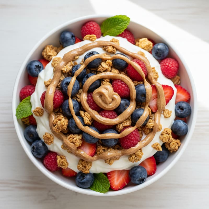 Creamy Greek Yogurt Parfait with Mixed Berries and Almond Butter